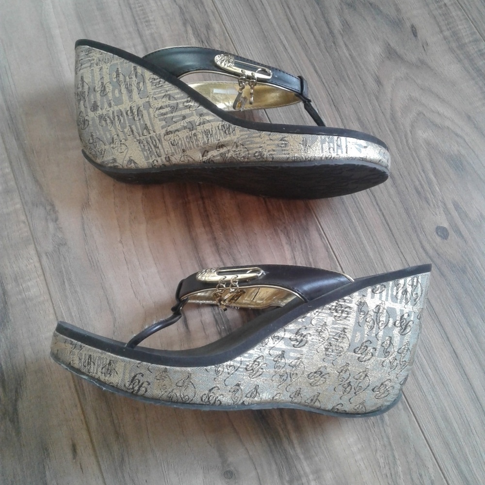 Baby Phat Brown and Gold Charm Wedges